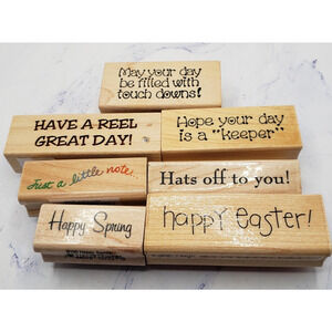 Lot of 7 Inspirational Phrases and Expressions Wood Mounted Rubber Stamps